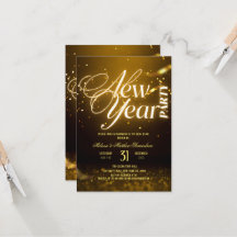 Festa de Ano Novo 2026 Dourado Brilhante Preto