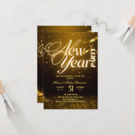 Convite Festa de Ano Novo 2026 Dourado Brilhante Preto 