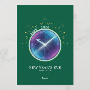 Convite Festa de Ano Novo 2026 Relógio Celestial Vibrante