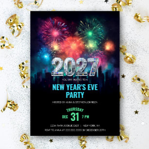 Convite Festa de Ano Novo 2027 com Fogos de Artifício Eleg