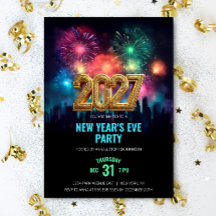 Festa de Ano Novo 2027 Elegante com Fogos de Artif