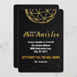 Convite Festa de Ano Novo, Ball Drop, Faux Dourado,