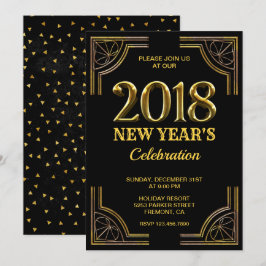 Convite Festa de Ano Novo Black Gold Art Deco 2018
