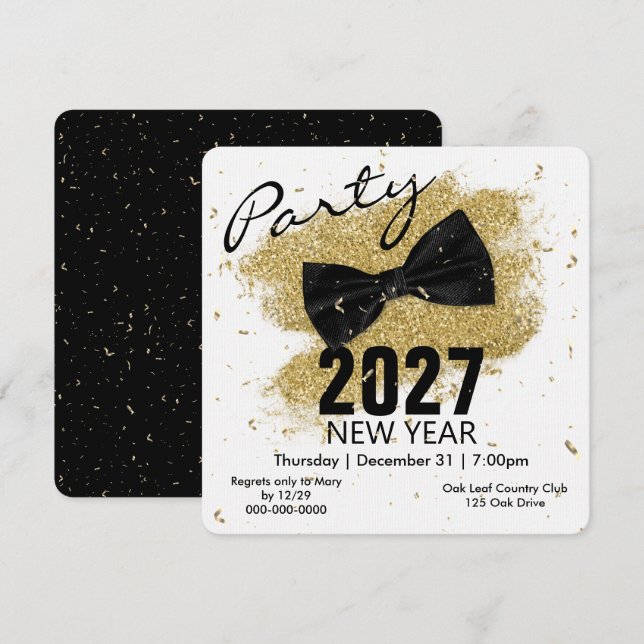 Convite Festa de Ano Novo Black Tie 2027 (Frente/Verso)