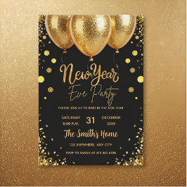 Convite Festa de Ano Novo Chic Dourado Brilhante Preto