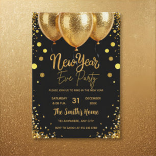 Convite Festa de Ano Novo Chic Dourado Brilhante Preto