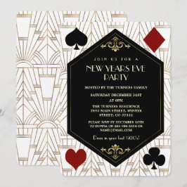 Convite Festa de Ano Novo com Jogos de Cassino Glamourosa 