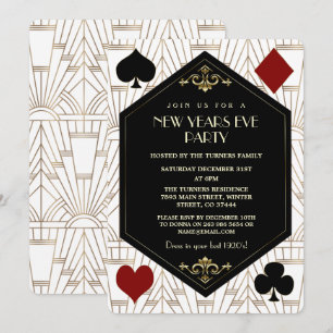 Convite Festa de Ano Novo com Jogos de Cassino Glamourosa