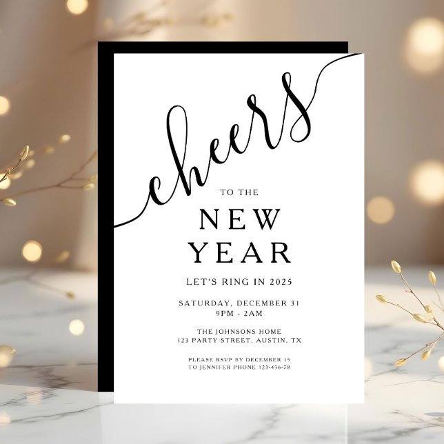 Convite Festa de Ano Novo com Letra Elegante (Elegant Script New Year's Eve Party Invitation)
