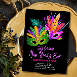 Convite Festa de Ano Novo com Tema Mardi Gras