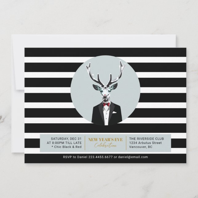 Convite Festa de Ano Novo de 2021 Black & Red Deer (Frente)