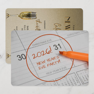 Convite Festa de Ano Novo do Calendário e Champanhe
