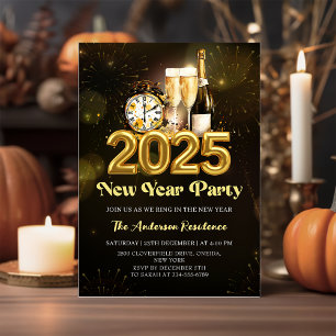 Convite Festa de Ano Novo do Champanhe Dourado Negro 2025