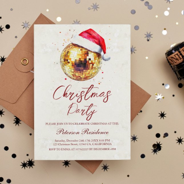 Convite Festa de Ano Novo do Disco Ball Santa Hat (Criador carregado)