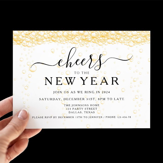 Convite Festa de Ano Novo do Elegante Fizz (Elegant Fizz New Year's Eve Party Invitation)