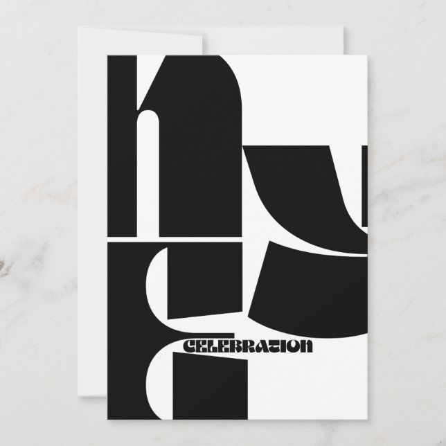 Convite Festa de Ano Novo do Retrô Preto e Branco (Frente)