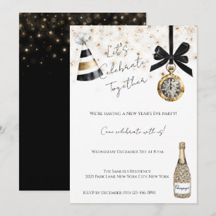 Convite Festa de Ano Novo Dourado Glamouroso Brilhante