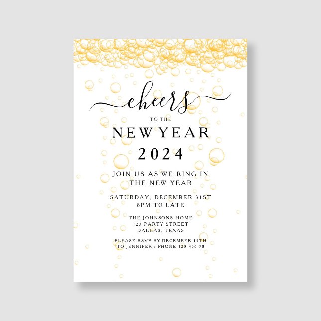 Convite Festa de Ano Novo Elegant Fizz (Elegant Fizz New Year's Eve Party Invitation)