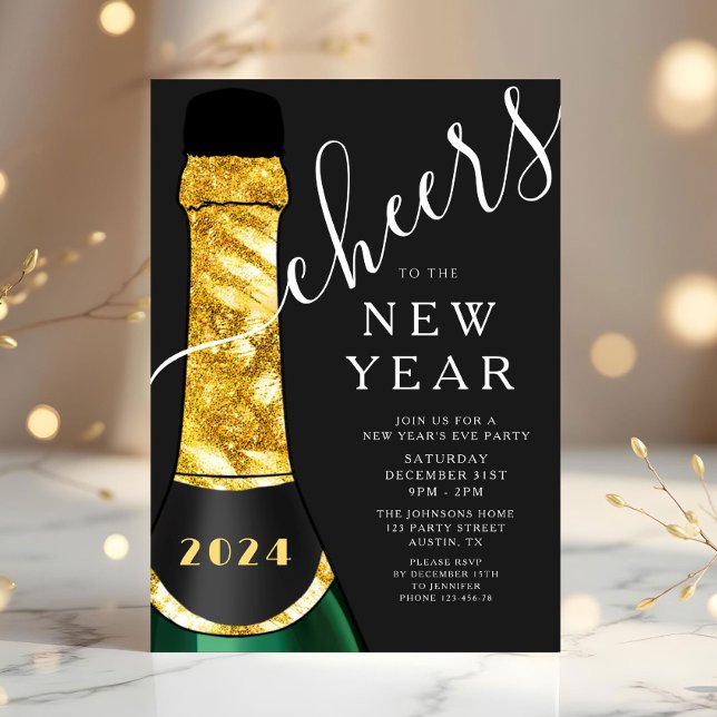 Convite Festa de Ano Novo Elegante (Elegant New Year's Eve Party Invitation)