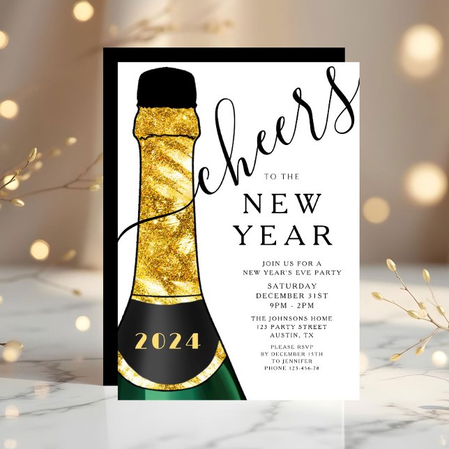Convite Festa de Ano Novo Elegante (Elegant New Year's Eve Party Invitation)