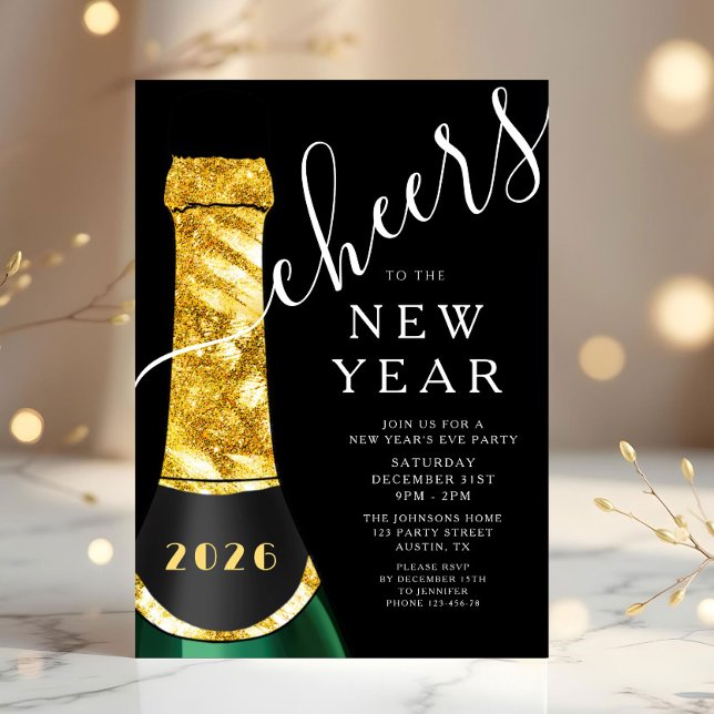Convite Festa de Ano Novo Elegante (Elegant New Year's Eve Party Invitation)