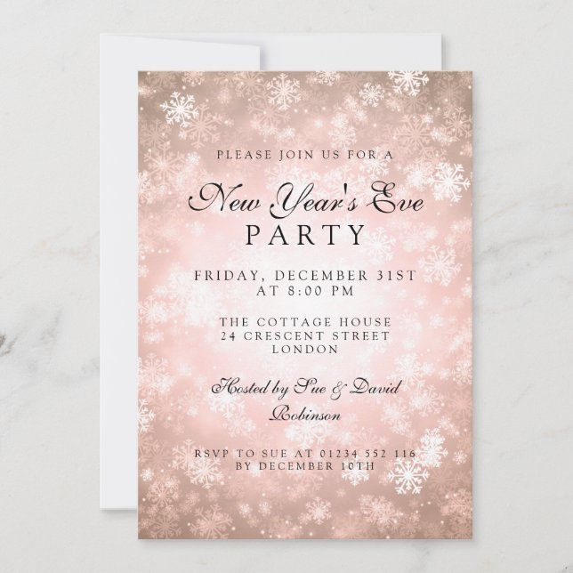 Convite Festa de Ano Novo Elegante Cobre de Inverno (Frente)