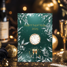 Convite Festa de Ano Novo Elegante em Esmeralda e Prata