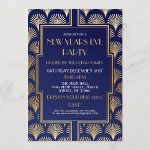 Convite Festa de Ano Novo Gatsby dos anos 20 Leque Dourado