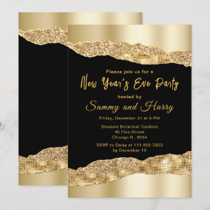 Convite Festa de Ano Novo Gold and Black Glam Tears