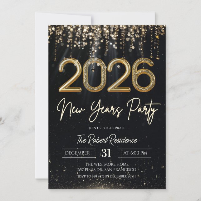 Convite Festa de Ano Novo Moderna 2026  (Frente)