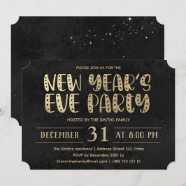 Convite Festa de Ano Novo Preta e Dourada