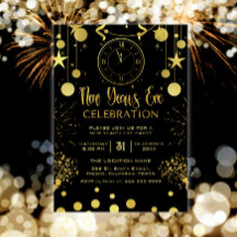 Festa de Ano Novo Preto e Dourado com Brilho