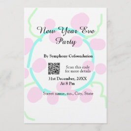 Convite festa de ano novo scan QR RSVP nome rosa azul