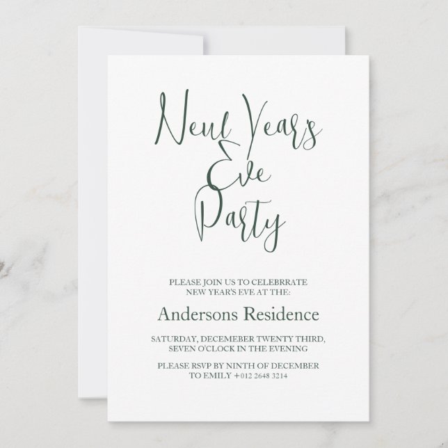 Convite Festa de Ano Novo Verde Simples (Frente)