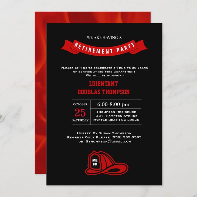 Convite Festa de Aposentação de Chama de Chalkboard (Frente/Verso)