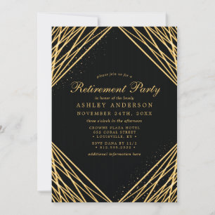 Convite Festa de Aposentadoria Abstrata Geométrica Dourada