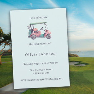 Convite Festa de Aposentadoria Carrinho de Golfe Rosa Aqua