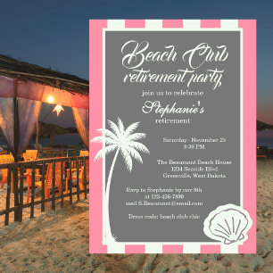 Convite Festa de Aposentadoria Chic Coastal Stripe Beach C