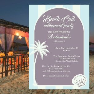 Convite Festa de Aposentadoria Chic Coastal Stripe Beach C