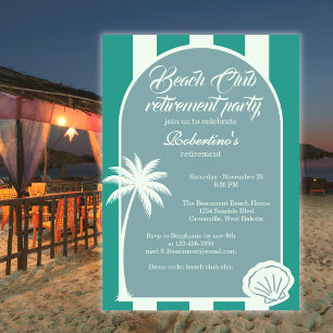 Convite Festa de Aposentadoria Chic Coastal Stripe Beach C