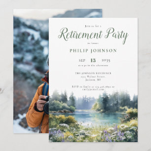 Convite Festa de Aposentadoria com Foto à Beira do Lago na