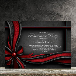 Convite Festa de Aposentadoria com Laço Vermelho e Preto E