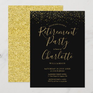 Convite Festa de Aposentadoria com Letra Brilhante Preta e
