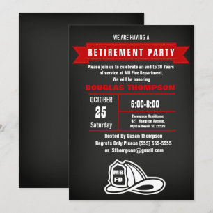 Convite Festa de Aposentadoria de Chalkboard do Bombeiro