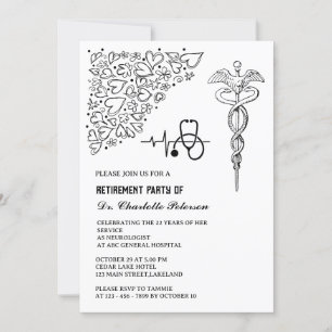 Convite Festa de Aposentadoria do Médico Caduceu Estetoscó