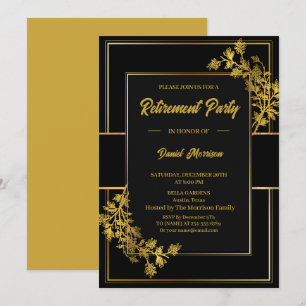 Convite Festa de Aposentadoria Elegante Preto Dourado 2026