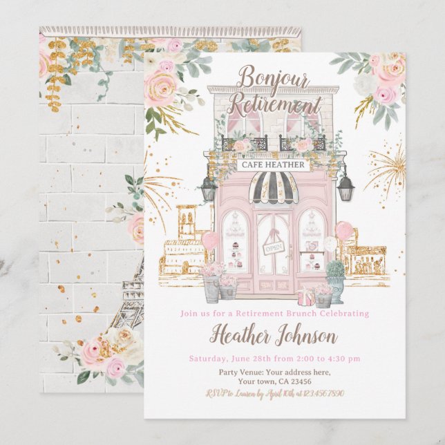 Convite Festa de Aposentadoria em Paris (Frente/Verso)