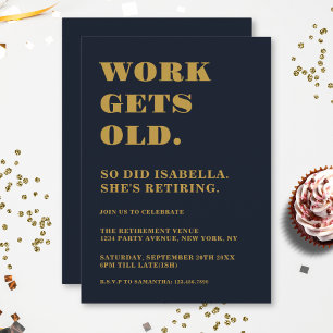 Convite Festa de Aposentadoria Engraçada Azul Marinho Dour
