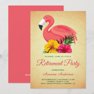 Convite Festa de Aposentadoria Flamingo Floral Rústico Vin