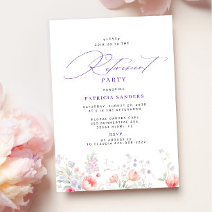 Convite Festa de aposentadoria floral com script elegante